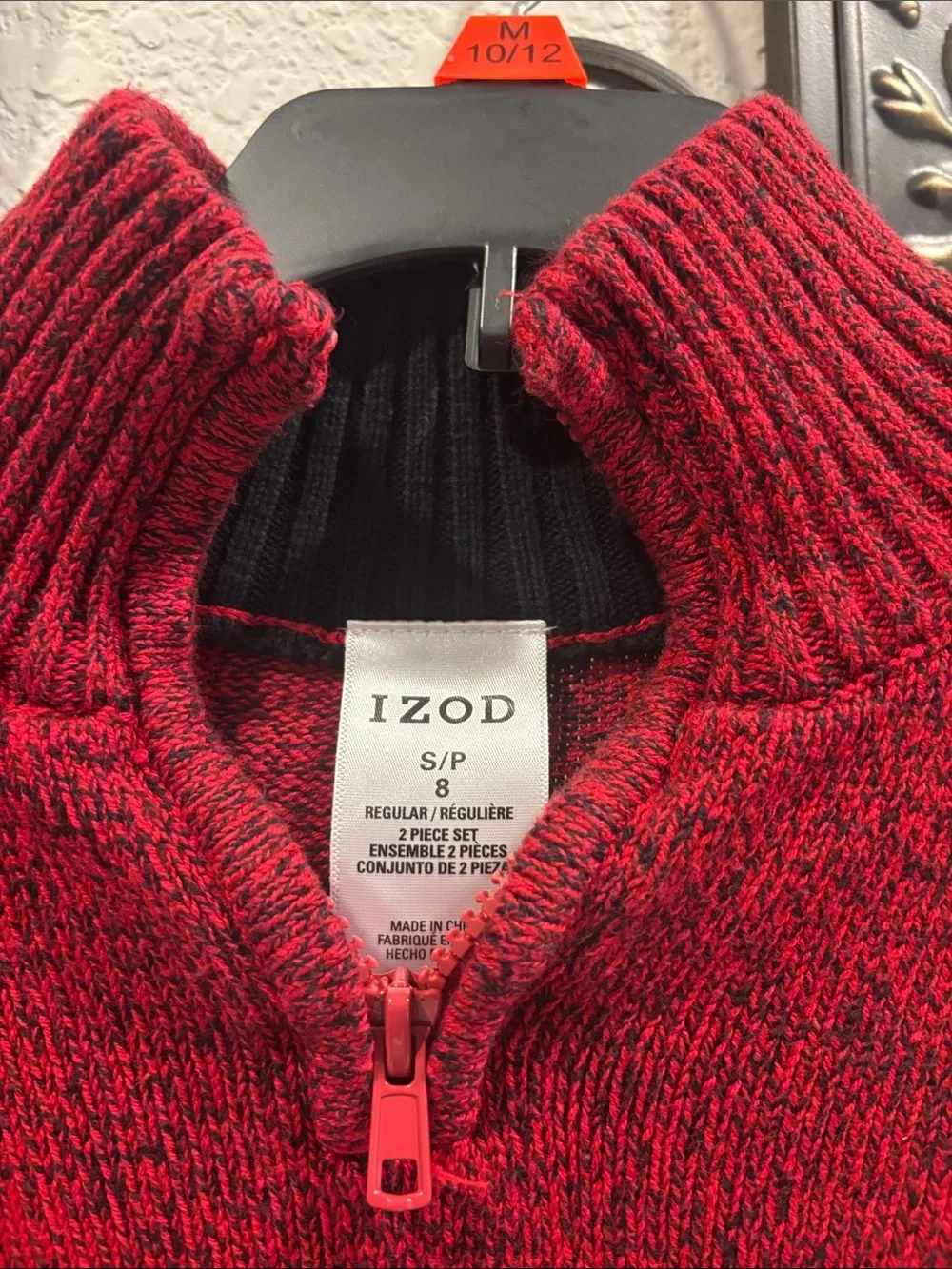 Izod Boys Red Pullover Sweater and Plaid Button-Up Shirt Set size 8